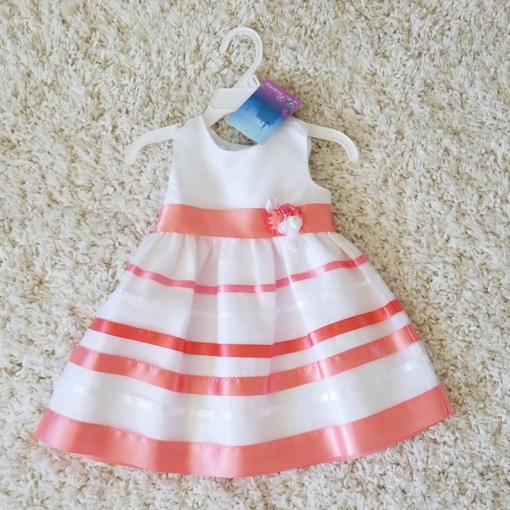 PARTY DRESS WHITE PEACH GUAVA COLOR 12 MONTHS